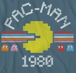 Pac Man 1980 Short Sleeve Slate Blue Printed Tee Shirt 2X -Big and Tall Outlet Pacman1980closeup 29328.1713811658