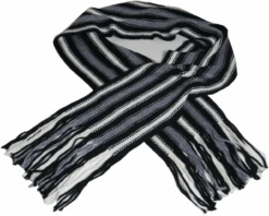 Black, White And Gray Knit Vertical Striped Scarf, One Size