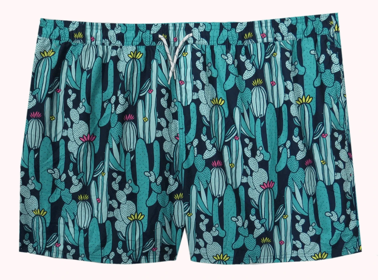 Cactus Pattern Swim Trunks 2X, 3X 1 Cactus Pattern Swim Trunks 2X, 3X