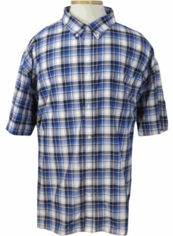 Classics By Falcon Bay Short Sleeve Sport Shirt, Navy, White, Blue & Tan Plaid 7X, 8X