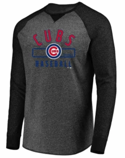 Fanatics Chicago Cubs Charcoal Long Sleeve Raglan Tee Shirt, 2XT, 3X, 3XT, 4X, 5X
