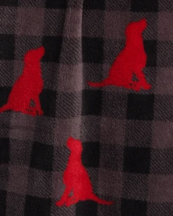 Majestic International Chalet Chic Plush Robe Buffalo Plaid With Dogs LT/XLT, 1X/2X, 2XT/3XT, 3X/4X, 4T/5TXT -Big and Tall Outlet dogrobecloseup 43281.1676998889