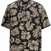 Edwards Hibiscus 2-Color Hawaiian Camp Shirt, Slate Blue Or Black, 5X, 6X -Big and Tall Outlet edshibiscusblk1 07729.1750703258