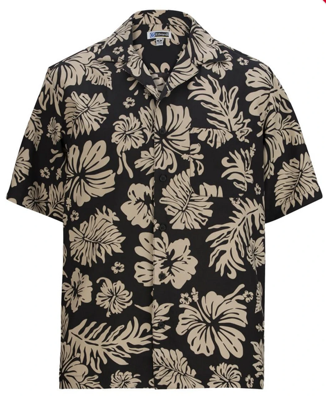 Edwards Hibiscus 2-Color Hawaiian Camp Shirt, Slate Blue Or Black, 5X, 6X 1 Edwards Hibiscus 2-Color Hawaiian Camp Shirt, Slate Blue Or Black, 5X, 6X