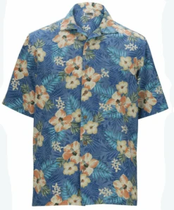 Edwards Riviera Blue Hibiscus Camp Shirt, 2X, 3X, 4X, 6X