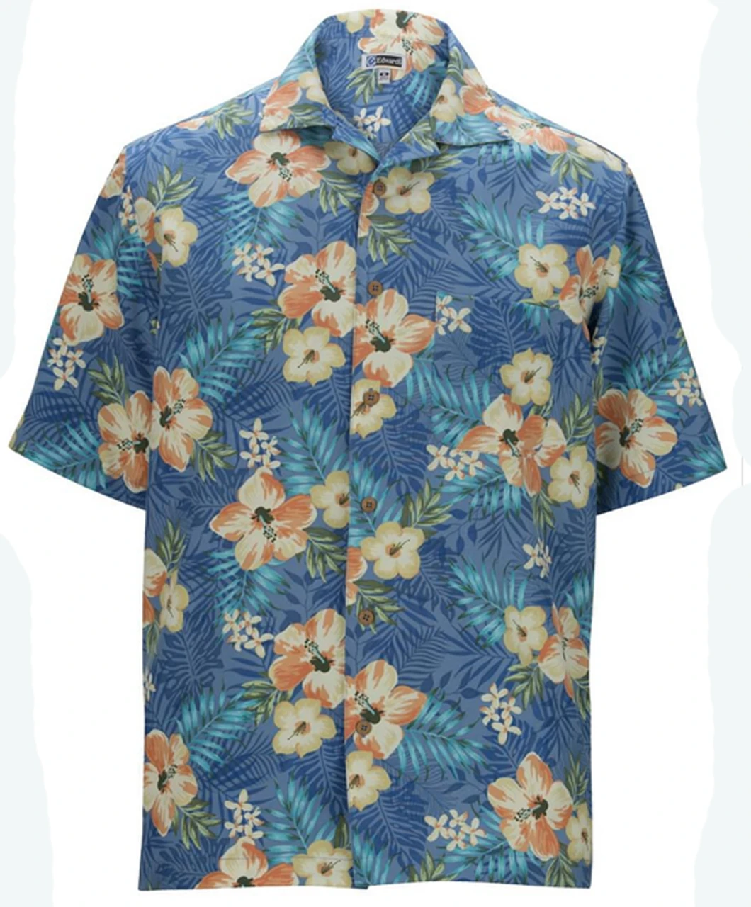 Edwards Riviera Blue Hibiscus Camp Shirt, 2X, 3X, 4X, 6X 1 Edwards Riviera Blue Hibiscus Camp Shirt, 2X, 3X, 4X, 6X