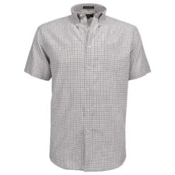 Falcon Bay Gold Label White, Black & Maroon Check Short Sleeve Sport Shirt, 4X