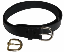 Catalog Label Black Leather Belt With 2 Interchangeable Buckles Size 42/44, 46/48, 50/52, 54/56