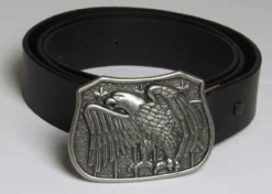King Size Black Leather Belt With Silver Tone Eagle Buckle Size 44/46, 48/50