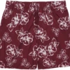 King Size Island Burgundy Floral Print Swim Trunks, 7XT