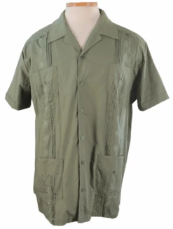 King Size Island Short Sleeve Olive Green Guayabera Shirt 2X