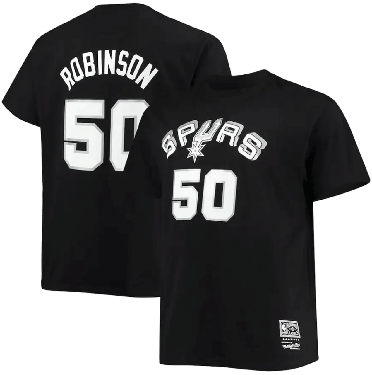 Mitchell & Ness David Robinson San Antonio Spurs Hardwood Classics Name & Number Tee 2X, 2XT, 3X 1 Mitchell & Ness David Robinson San Antonio Spurs Hardwood Classics Name & Number Tee 2X, 2XT, 3X