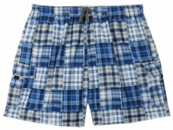 Rick's Cafe Blue Plaid Cargo Swim Trunks, 3X, 4X, 5X