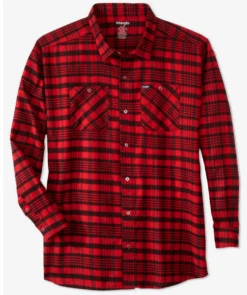 Wrangler Long Sleeve Flannel Shirt 6 Colors XLT, 2X, 2XT, 3X, 3XT, 4X, 4XT, 5X, 5XT -Big and Tall Outlet wrnglerflnlred 85274.1705077796